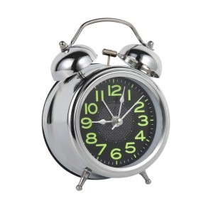 RELÓGIO DESPERTADOR DE METAL DE MESA PRATA - 16CM - MG2910-PT