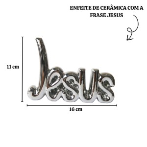 ENFEITE DE CERÂMICA COM A FRASE JESUS 11X16CM - GDR0162-PTA