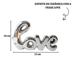 ENFEITE DE CERÂMICA COM A FRASE LOVE 10X15CM - GDR0207-PTA