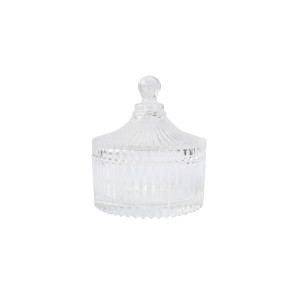 BOMBONIERE DE VIDRO TRANSPARENTE FILETADA 13CM - HD67113