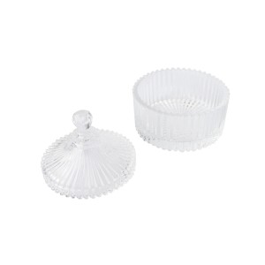 BOMBONIERE DE VIDRO TRANSPARENTE FILETADA 13CM - HD67113