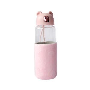 GARRAFA DE VIDRO BEAR BOTTLE COM CAPA DE VELUDO COM TAMPA E ALÇA - GDR0456-RS