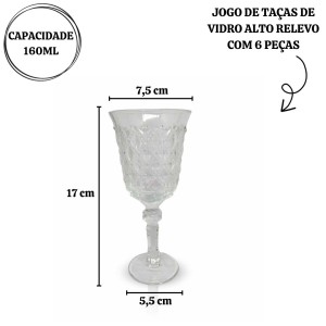 JOGO DE TAÇA DE VIDRO ALTO RELEVO COM 6 PEÇAS 160 ML - 4666