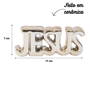 ENFEITE DECORATIVO DE CERÂMICA COM A FRASE JESUS 17X4X7CM - HD80717-DOU