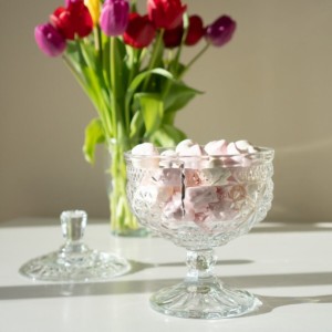 BOMBONIERE COM TAMPA EM VIDRO E PÉ EM VIDRO 25CM - VDA07017