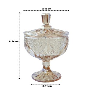 BOMBONIERE COM TAMPA EM VIDRO E PÉ EM VIDRO AMBAR 1 LITRO 16X24CM - VDA05030