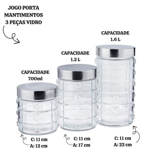JOGO PORTA MANTIMENTOS 3 PEÇAS VIDRO - VDA 0404