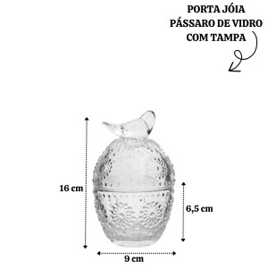 PORTA JÓIA PÁSSARO DE VIDRO COM TAMPA 9X16CM - DEE05001