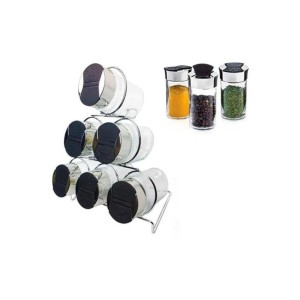 PORTA CONDIMENTO EM VIDRO E TAMPA CROMADA EM PLÁSTICO COM 6 PEÇAS - VDA04040