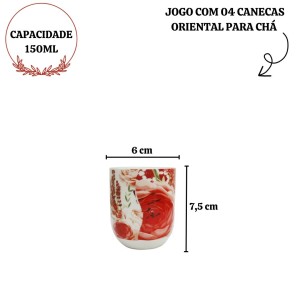 JOGO COM 4 CANECAS ORIENTAL PARA CHÁ 150 ML  - CN35-C