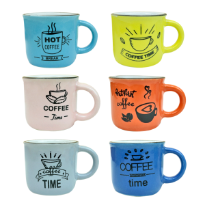 JOGO 6 MINI CANECAS DE CERÂMICA FRASES SORTIDAS 60ML - CA18064