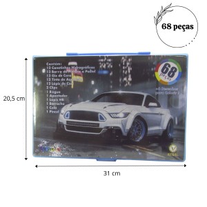 KIT DE PINTURA EM MALETA ESTAMPA CARRO BRANCO COM 68 PEÇAS -MT68BOY-D