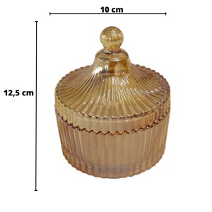 BOMBONIERE DE VIDRO AMBAR COM TAMPA 10X12,5CM - TRC8654