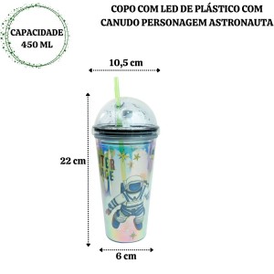 COPO COM LED PLÁSTICO E CANUDO PERSONAGEM ASTRONAUTA 450ML - GDR0786-A