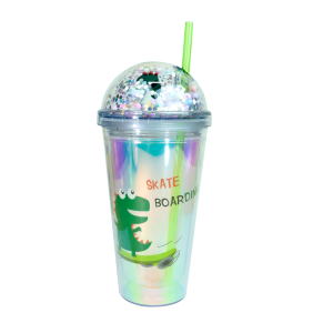 COPO COM LED PLÁSTICO E CANUDO PERSONAGEM DINOSSAURO 450ML - GDR0960-D