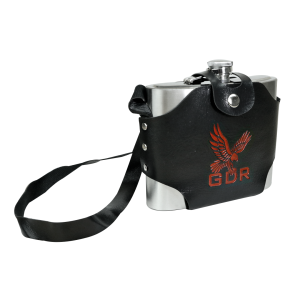 CANTIL DE INOX COM CAPA EM COURO SINTÉTICO E ALÇA ESTAMPA FENIX GDR 900ML - GDR0252