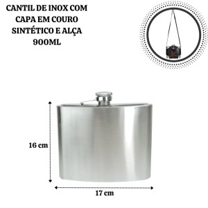 CANTIL DE INOX COM CAPA EM COURO SINTÉTICO E ALÇA ESTAMPA FENIX GDR 900ML - GDR0252