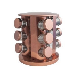 PORTA TEMPERO GIRATORIO DE METAL COM PINTURA COBRE 12 PEÇAS - TRC8417