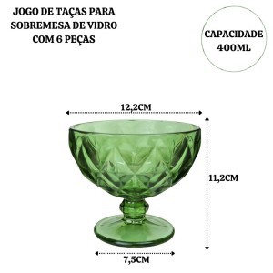 JOGO DE TAÇAS PARA SOBREMESA DE VIDRO VERDE 6 PÇS 400ML - CA16185VD