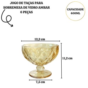 JOGO DE TAÇAS PARA SOBREMESA DE VIDRO ÂMBAR 6 PÇS 400ML - CA16185AM