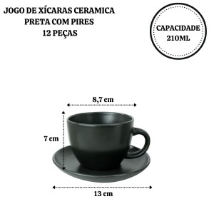 JOGO DE XÍCARAS COM PIRES COM 12 PEÇAS 210ML - CA12516