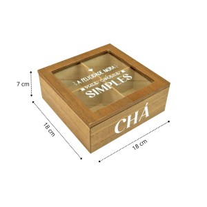 CAIXA DE CHÁ MDF 4 DIVISÓRIAS 18X18CM - CZ231022-A