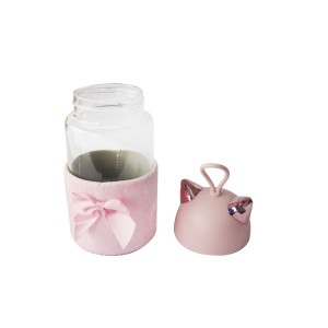 GARRAFA DE VIDRO TOTORO BOTTLE COM CAPA DE VELUDO COM TAMPA E ALÇA - GDR0457-RS