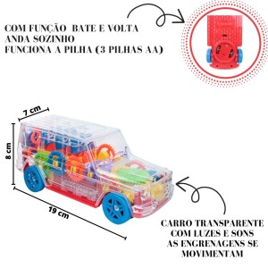 CARRO BATE VOLTA GEAR TRANSPARENTE COM SONS E LUZES - TKAB3740-VM