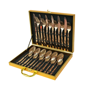 JOGO DE TALHERES COBRE NA MALETA DOURADA 24 PÇS - CA08279