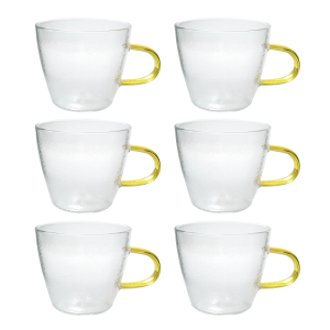 JOGO DE XÍCARA DE VIDRO COM ALÇA DOURADA 6 PÇS 110ML - V667-1