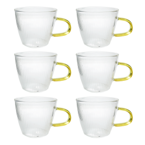 JOGO DE XÍCARA DE VIDRO COM ALÇA DOURADA 6 PÇS 110ML  - V668-1