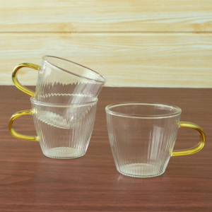 JOGO DE XÍCARA DE VIDRO COM ALÇA DOURADA 6 PÇS 110ML  - V668-1