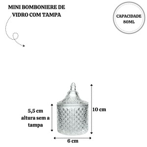 MINI BOMBONIERE DE VIDRO COM TAMPA 10X6CM - F222711
