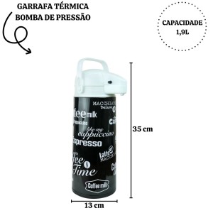 GARRAFA TÉRMICA INOX BOMBA DE PRESSÃO 1,9 LITROS - CA12481-PT
