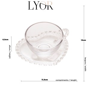 XÍCARA PARA CHÁ COM PIRES DE CRISTAL DE CHUMBO CORAÇÃO 170ML - 1679