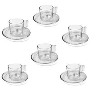 CONJUNTO DE XÍCARA E PIRES EM VIDRO TRANSPARENTE PARA CAFE 60ML - VDA09102
