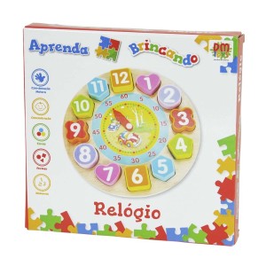 BRINQUEDO DIDÁTICO DE MADEIRA RELÓGIO EM ESTAMPA DE CARROS COM 13 PEÇAS - DMT5736-C