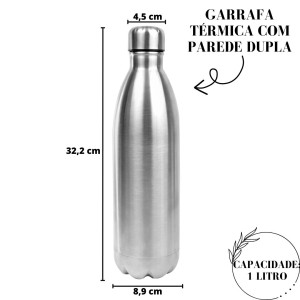 GARRAFA TÉRMICA DE INOX PAREDE DUPLA 1 LITRO - CA12396