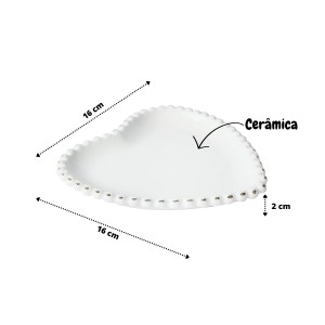 PETISQUEIRA DE CERÂMICA EM FORMATO DE CORAÇÃO COM DETALHES NA BORDA 16CM - F194238